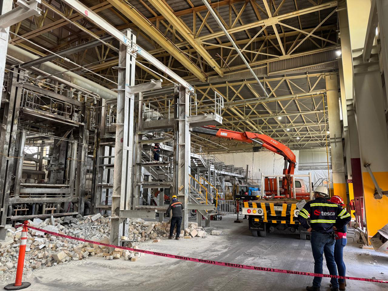 Structural steel work on an industrial glass furnace